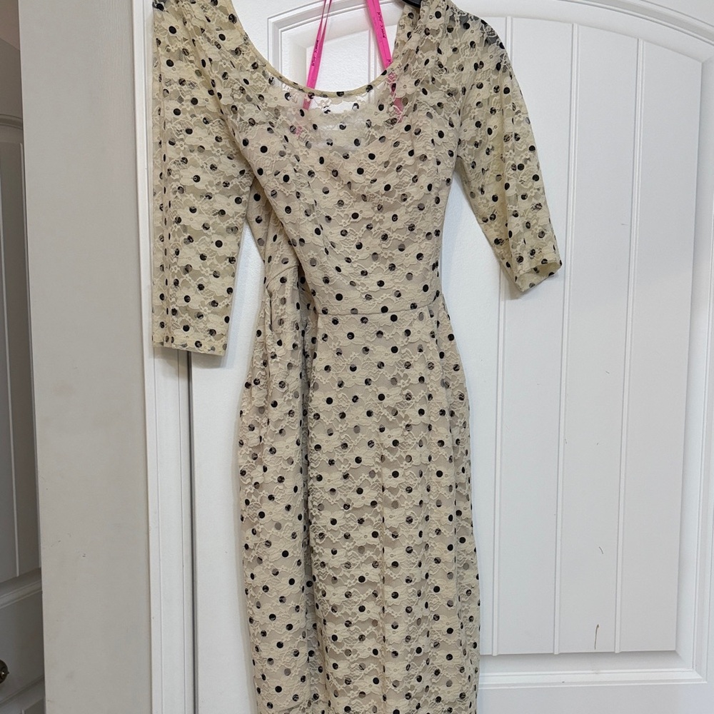 Betsey Johnson Cream and Black Polka Dot Long Sleeve Dress
